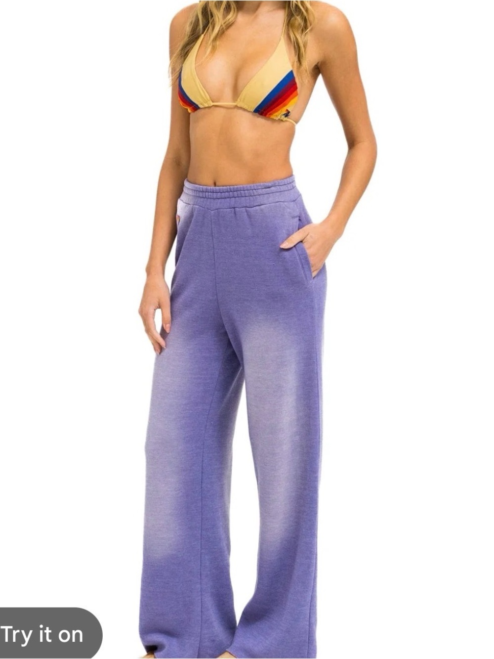 Aviator Nation ESSENTIAL WIDE LEG POCKET SWEATPANTS FADED GRAPE